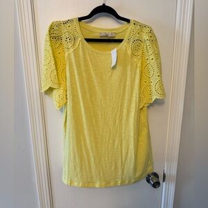 NWT yellow LOFT top with eyelet sleeves size XL